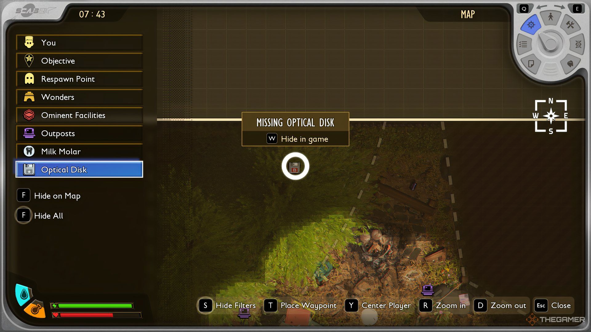 The player's cursor hovering over the Pine Hill Optical Disk in Grounded 2. 