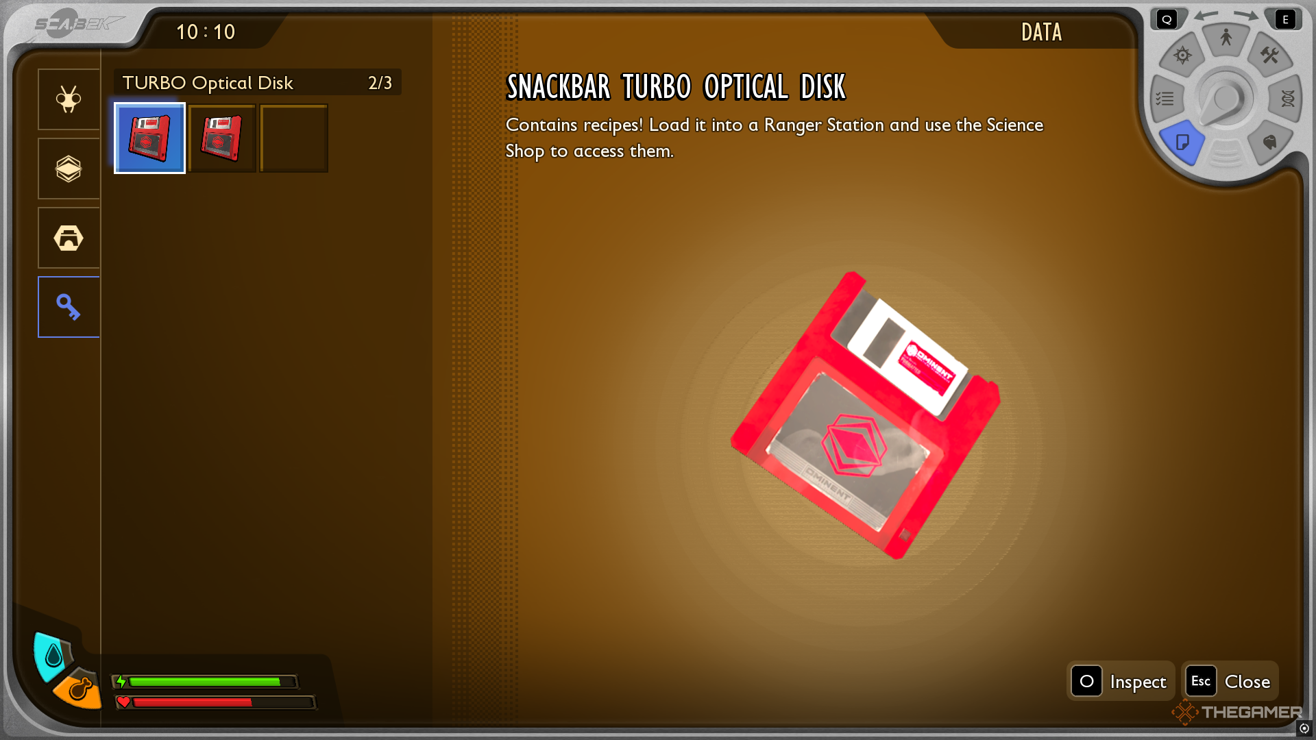 The menu of the Optical Disks showing all the ones that are collected so far in Grouned 2. The Snackbar TURBO Optical Disk is selected.