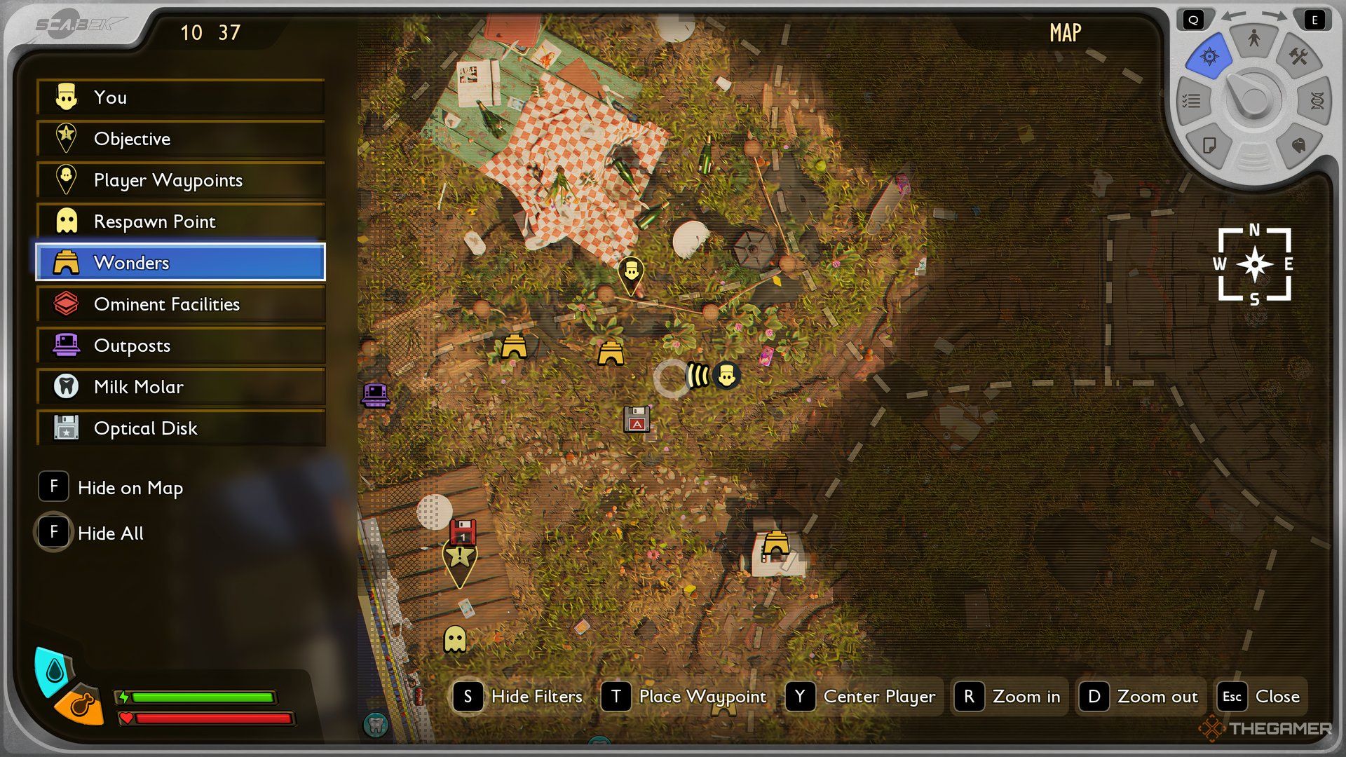 The player's postion highlighted at the Picnic Table on the map of Grounded 2. 