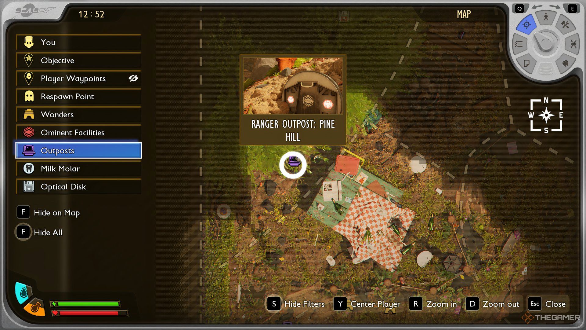 The player in the map of Grounded 2 selecting the Pine Hill Outpost.