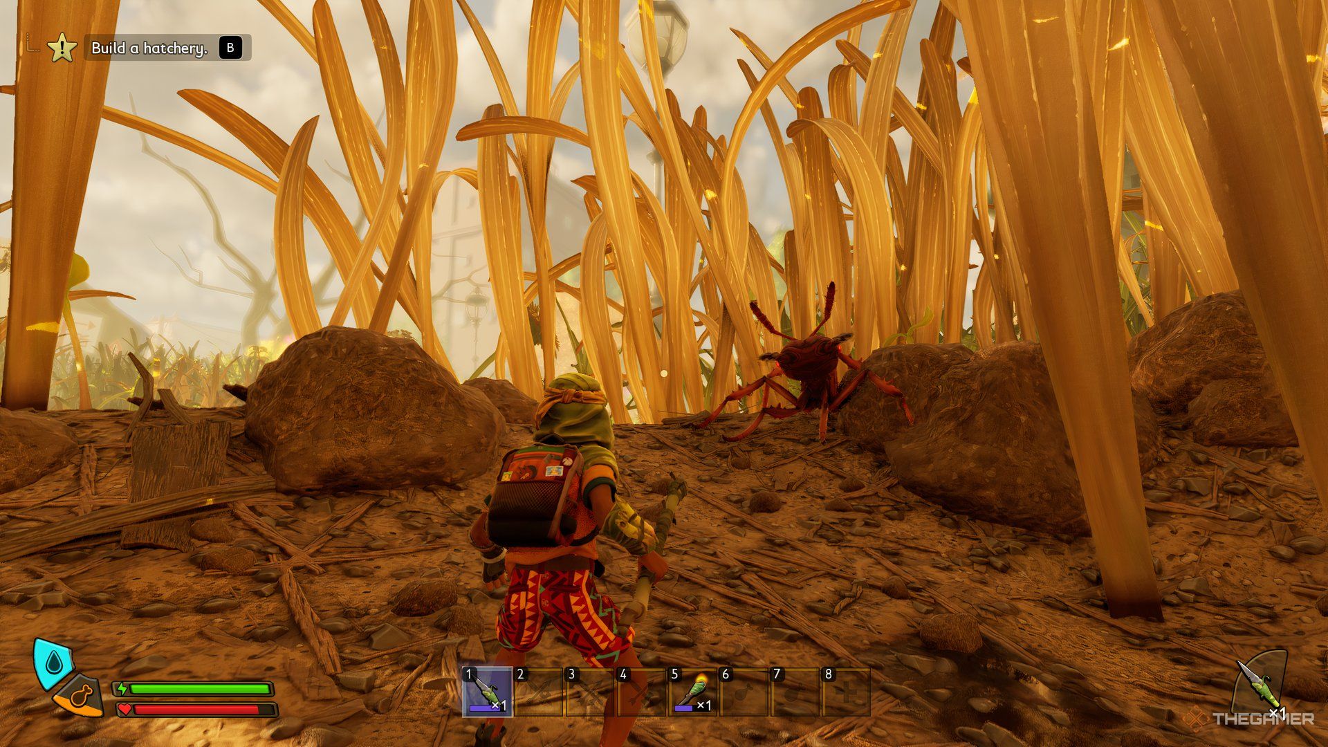 A player fighting a Red Soldier Ant in Grounded 2. 