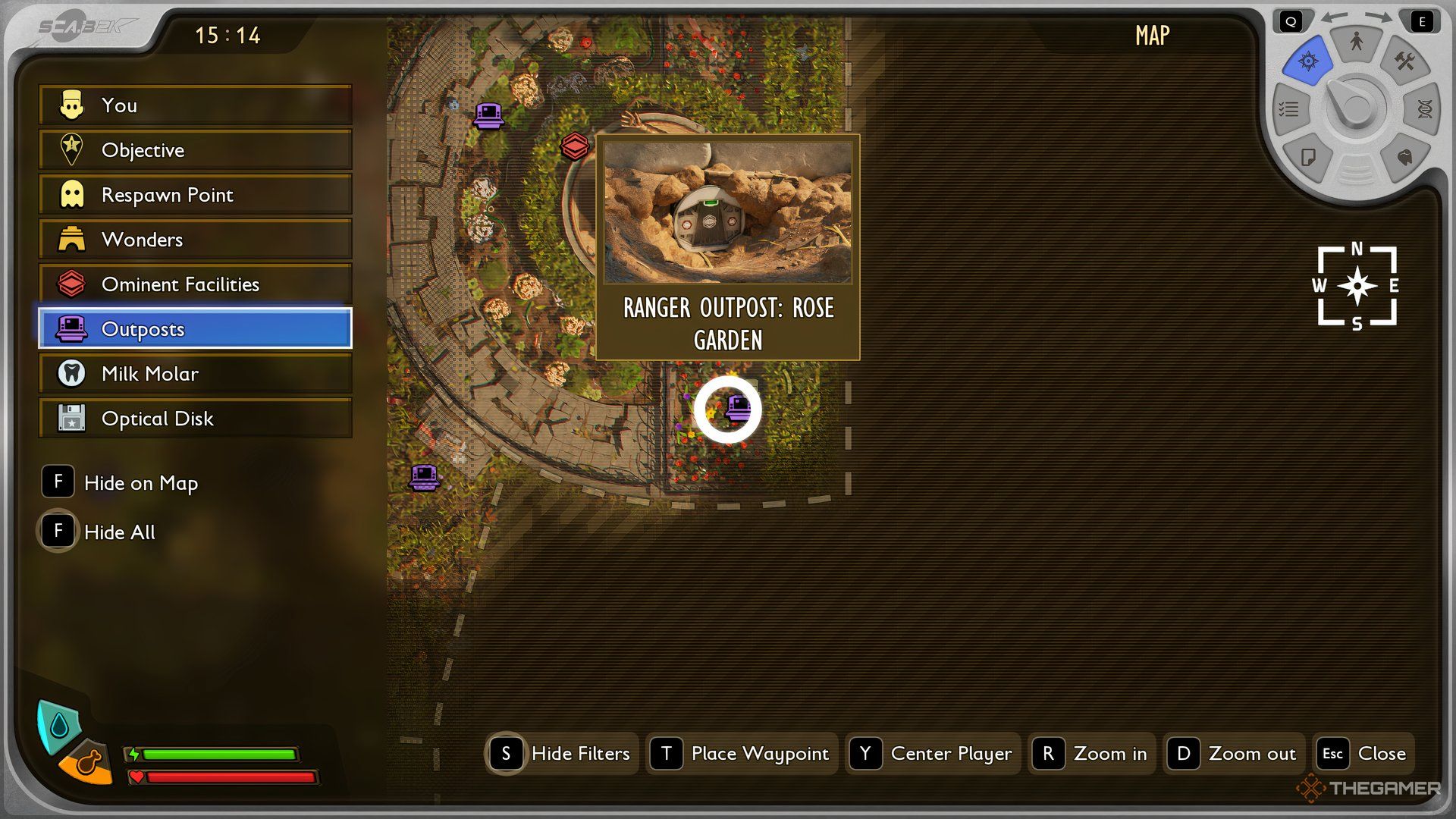 The Rose Garden Outpost selected on the map of Grounded 2.