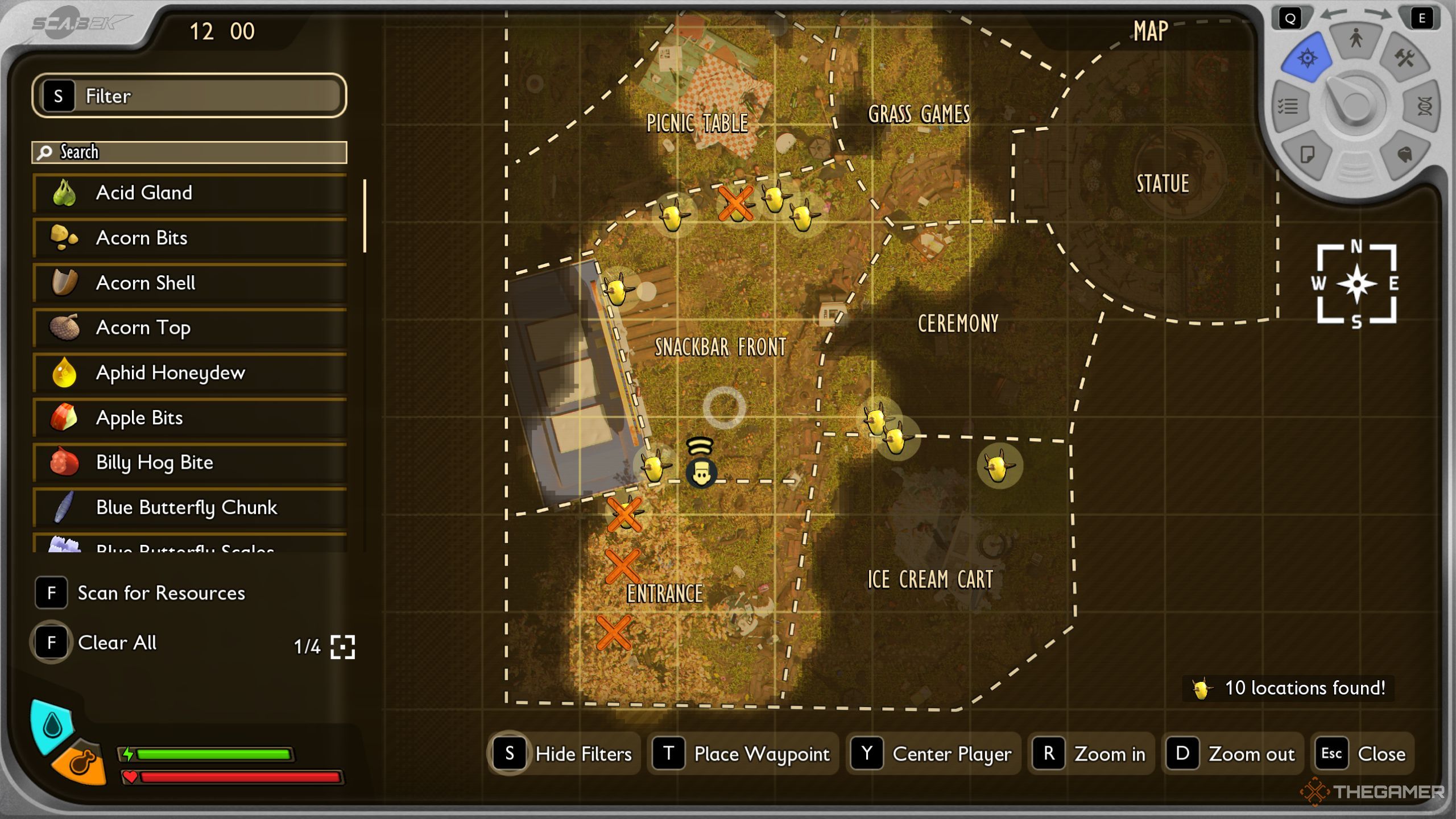 Grounded 2 spine nubs locations marked on the map.