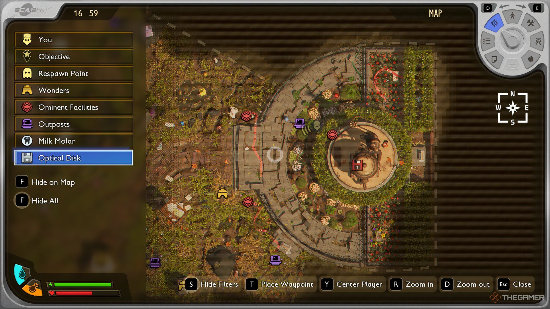 The map of Grounded 2 over the area where the Bees are in Statue.