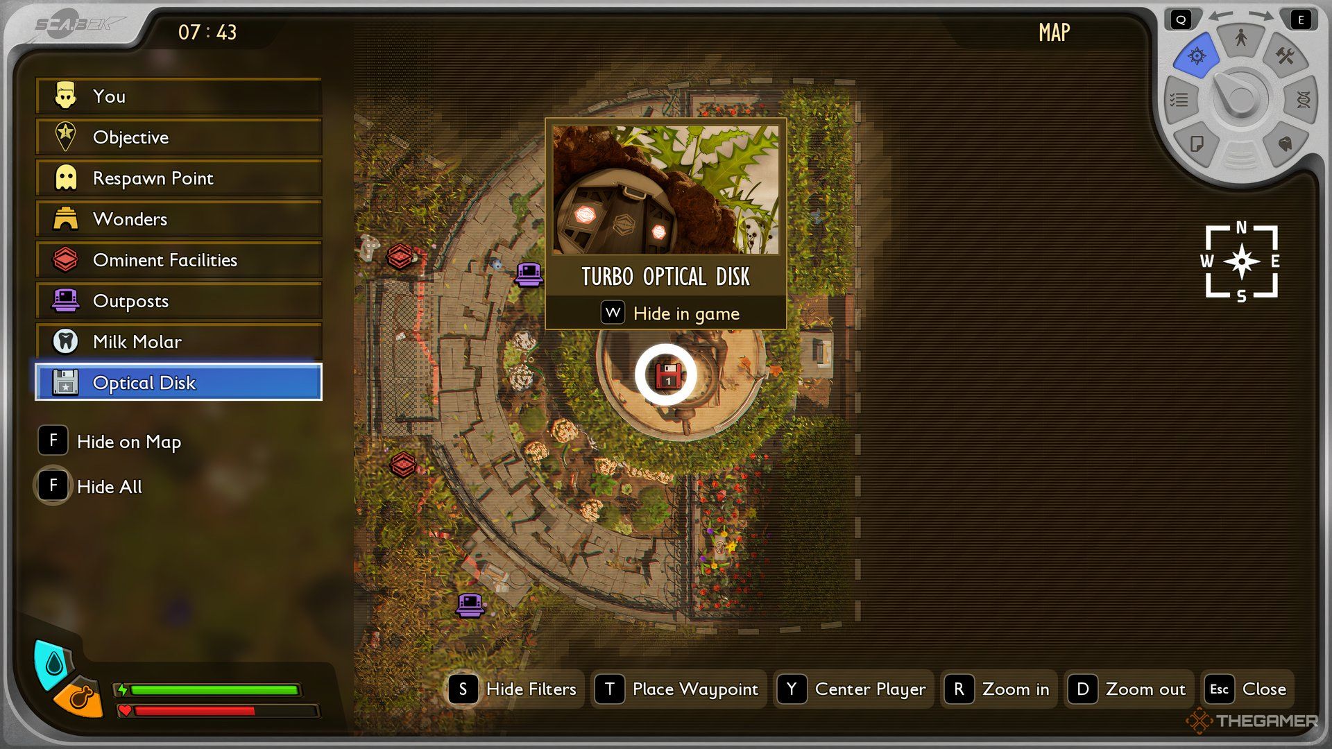 The map showing where there the Statue Optical Disk is in Grounded 2. 