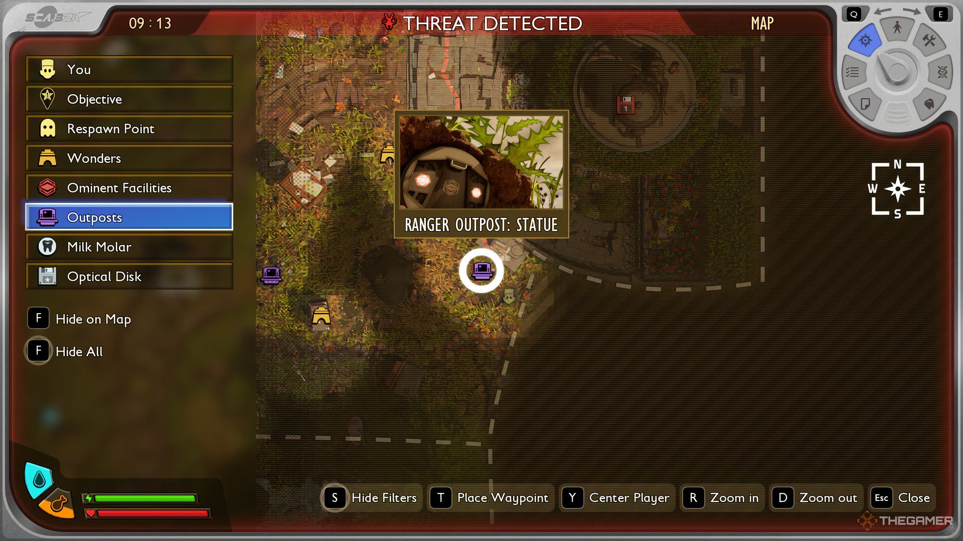 The map of Grounded 2 opened up showing the location of the Statue Ranger Outpost.
