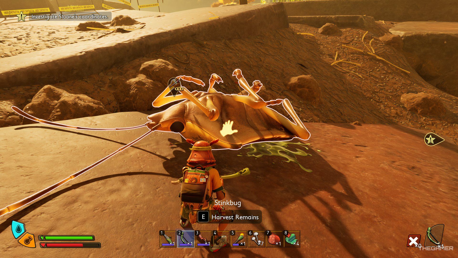The player looking a turned over Stink Bug in Grounded 2.