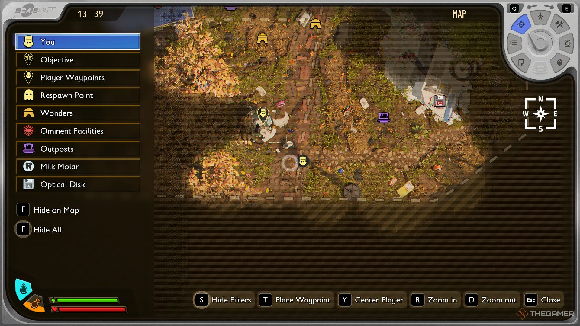 Player's postion marked on the map of Grounded 2 near the trash can.