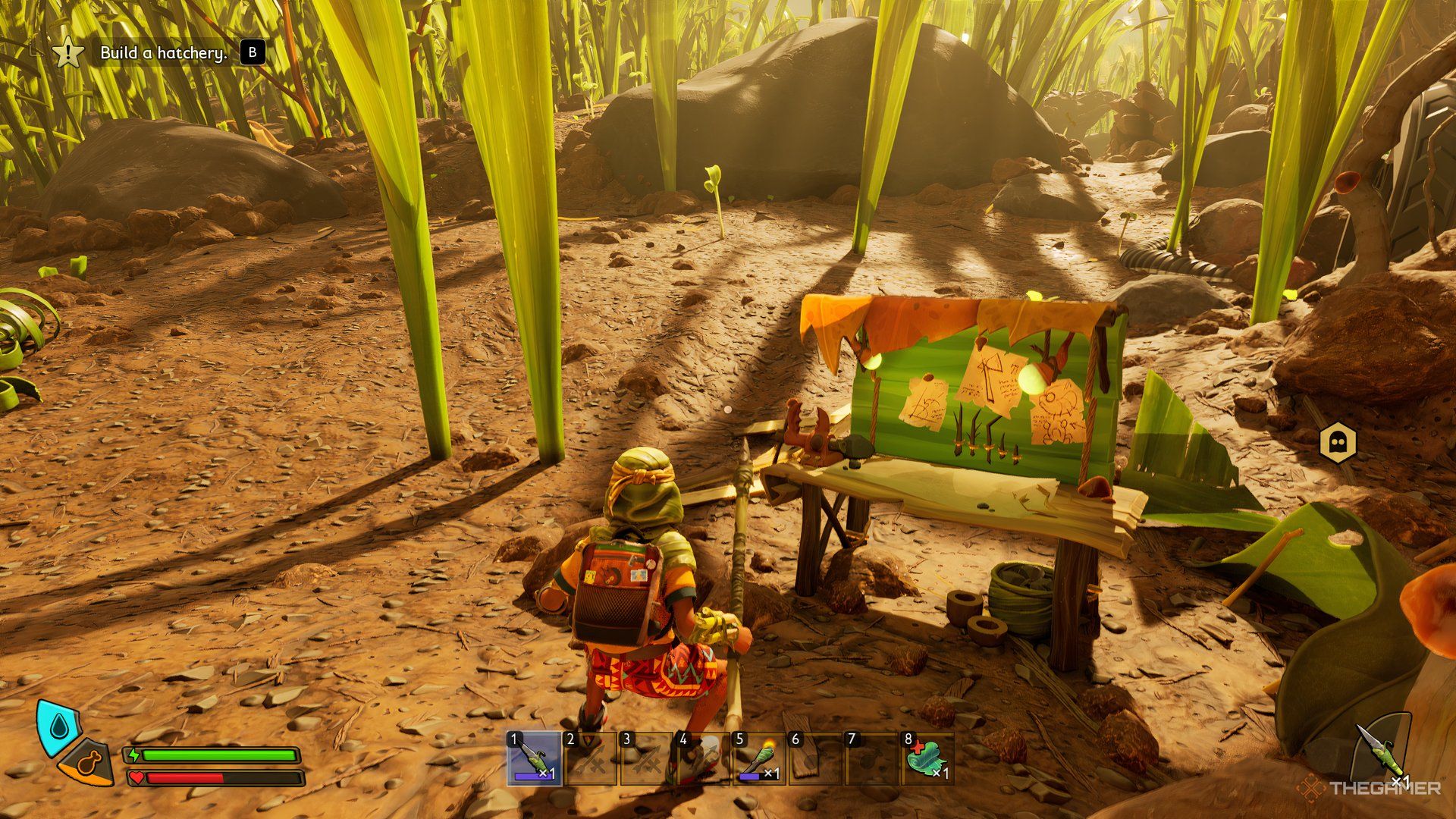 A player interacting with their Workbench in Grounded 2.