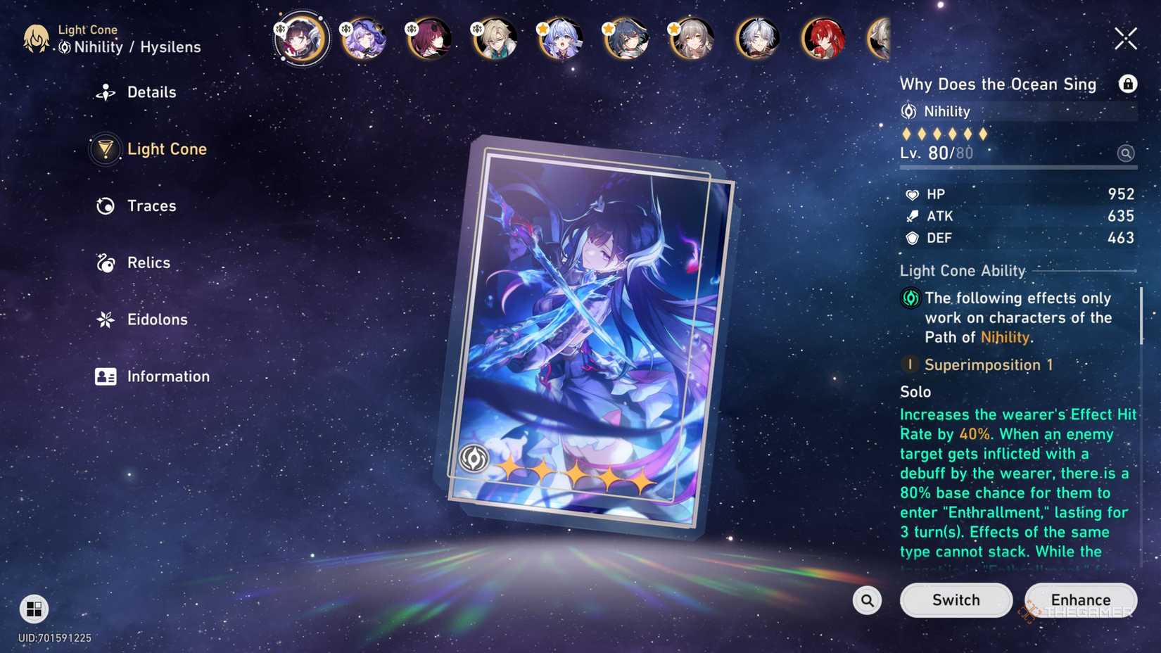 Honkai Star Rail Hysilens light cone screen.