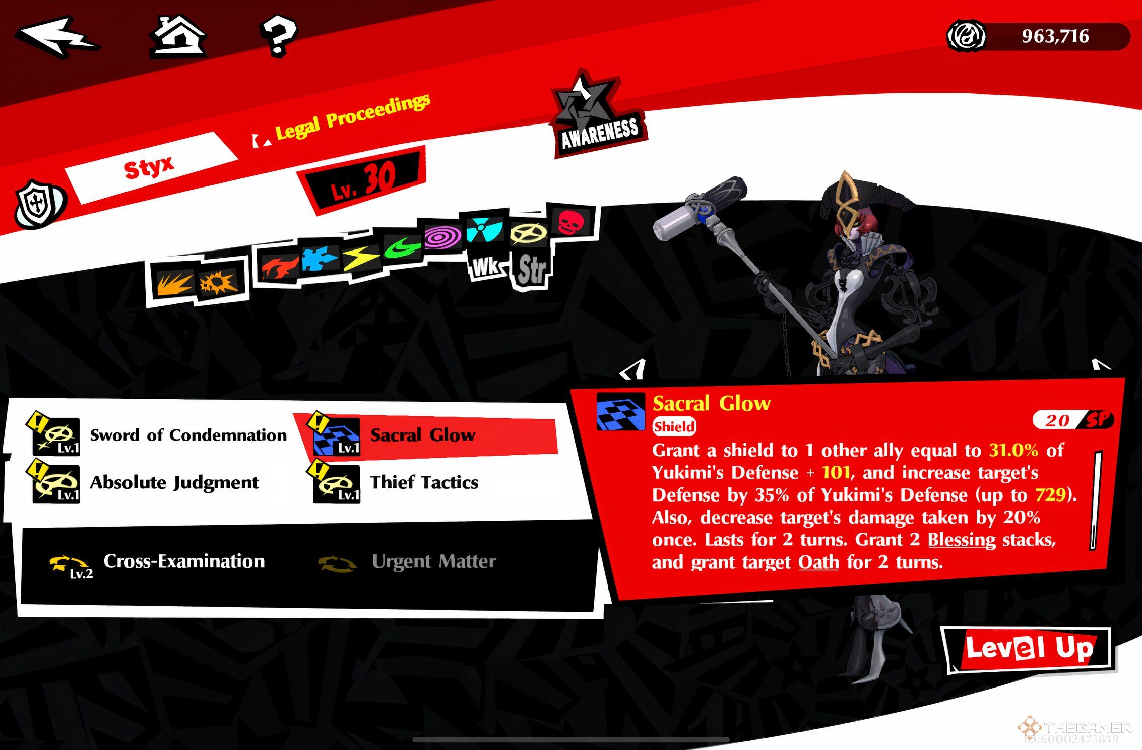 Yukimi's Persona Styx on the ability pade in Persona 5: The Phantom X.