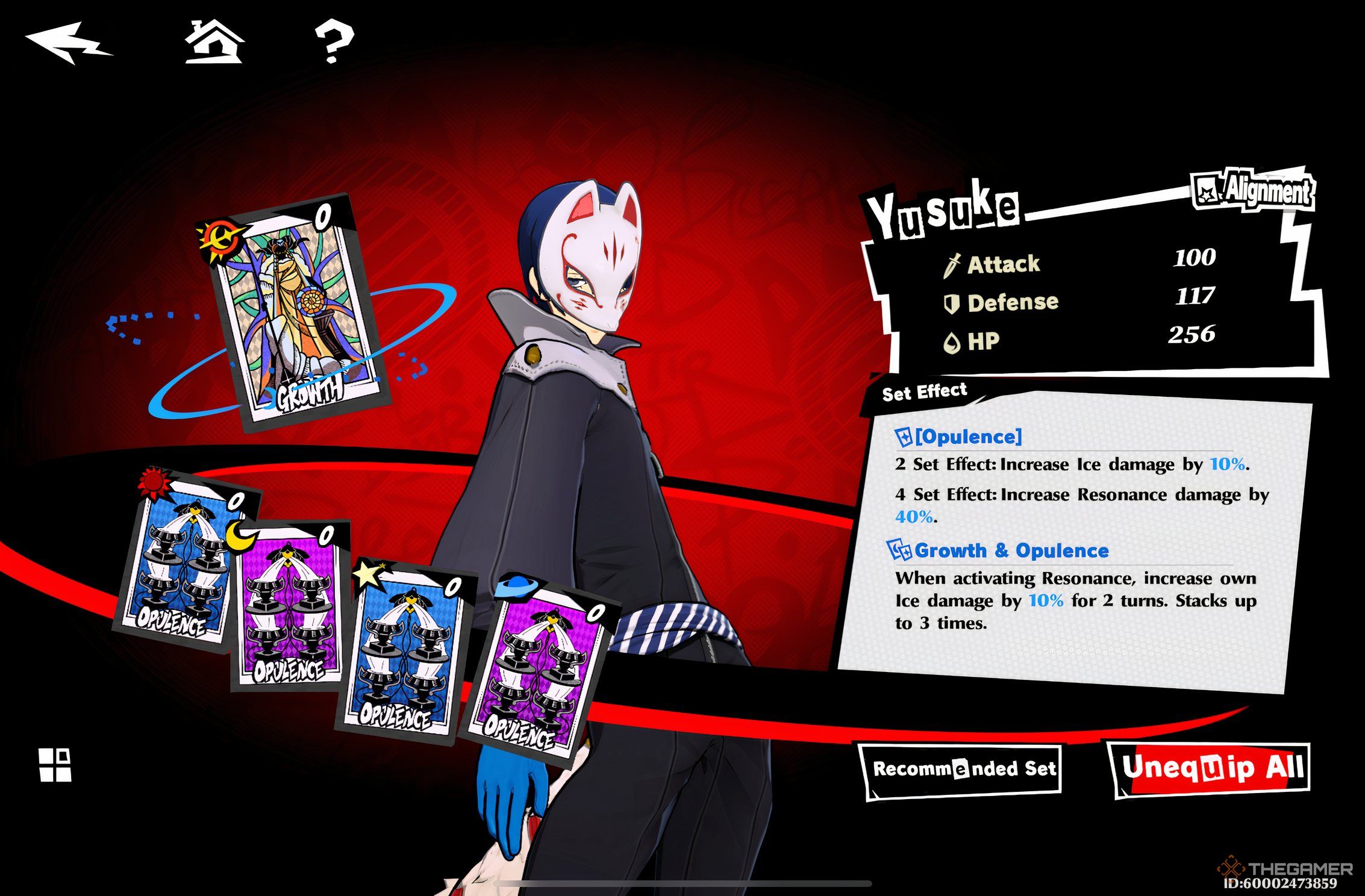 Yusuke's Resonance cards screen in Persona 5: The Phantom X.
