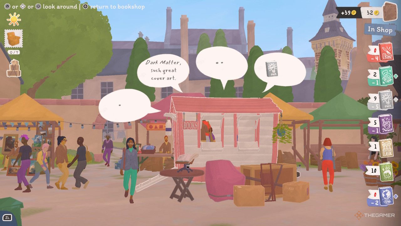 Customers shopping at the bookshop in Tiny Bookshop.