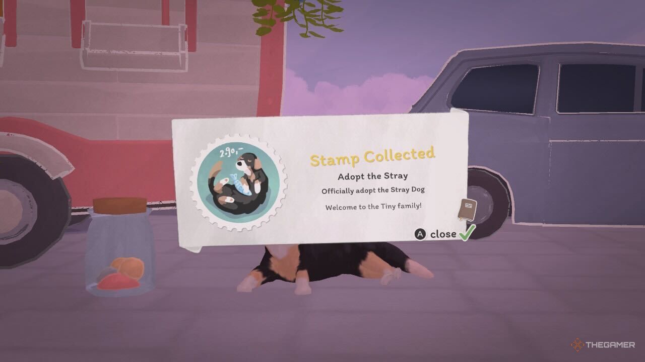 Achieving the Adopt the Stray achievement in Tiny Bookshop.