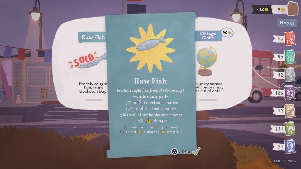 Purchasing a fish in Tiny Bookshop.