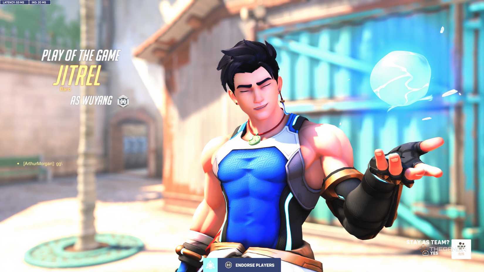 A Play of the Game screen with Wuyang as the winner of the match in Overwatch 2.