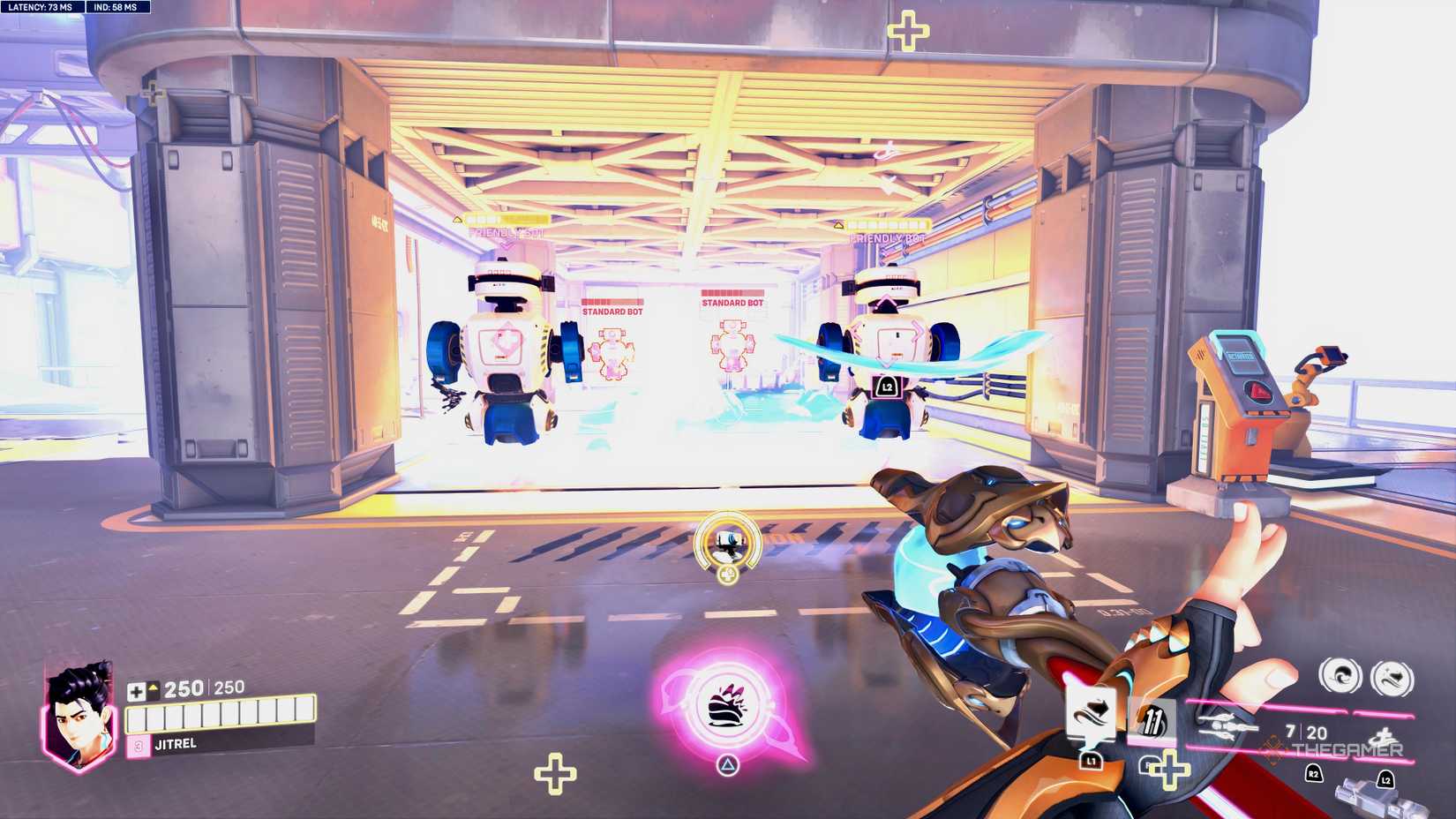 Wuyang healing bots in the practice range in Overwatch 2.
