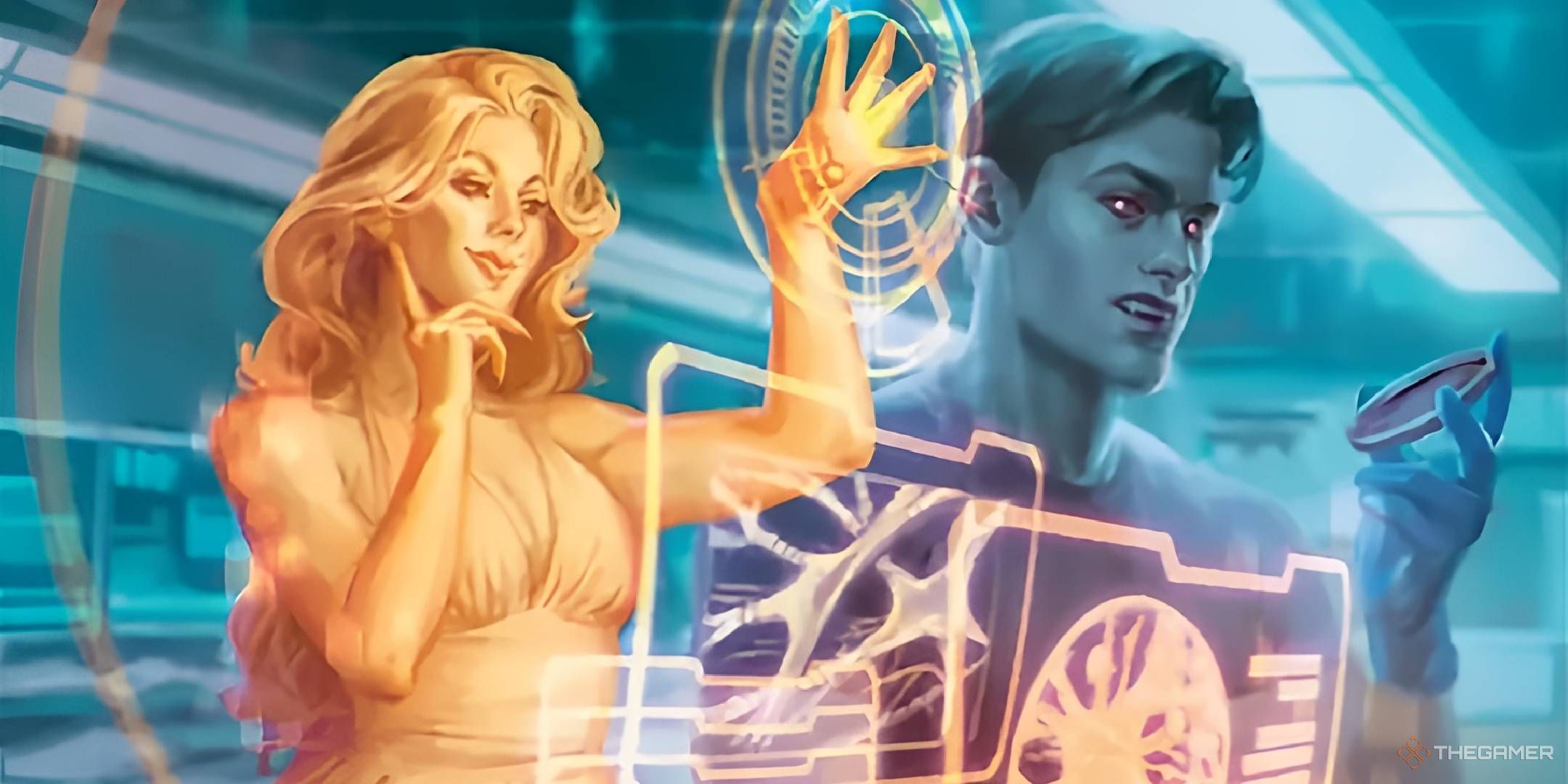 Lyla, Miguel O'Hara's holographic assistant, analyzes his cellular structure on a virtual display.