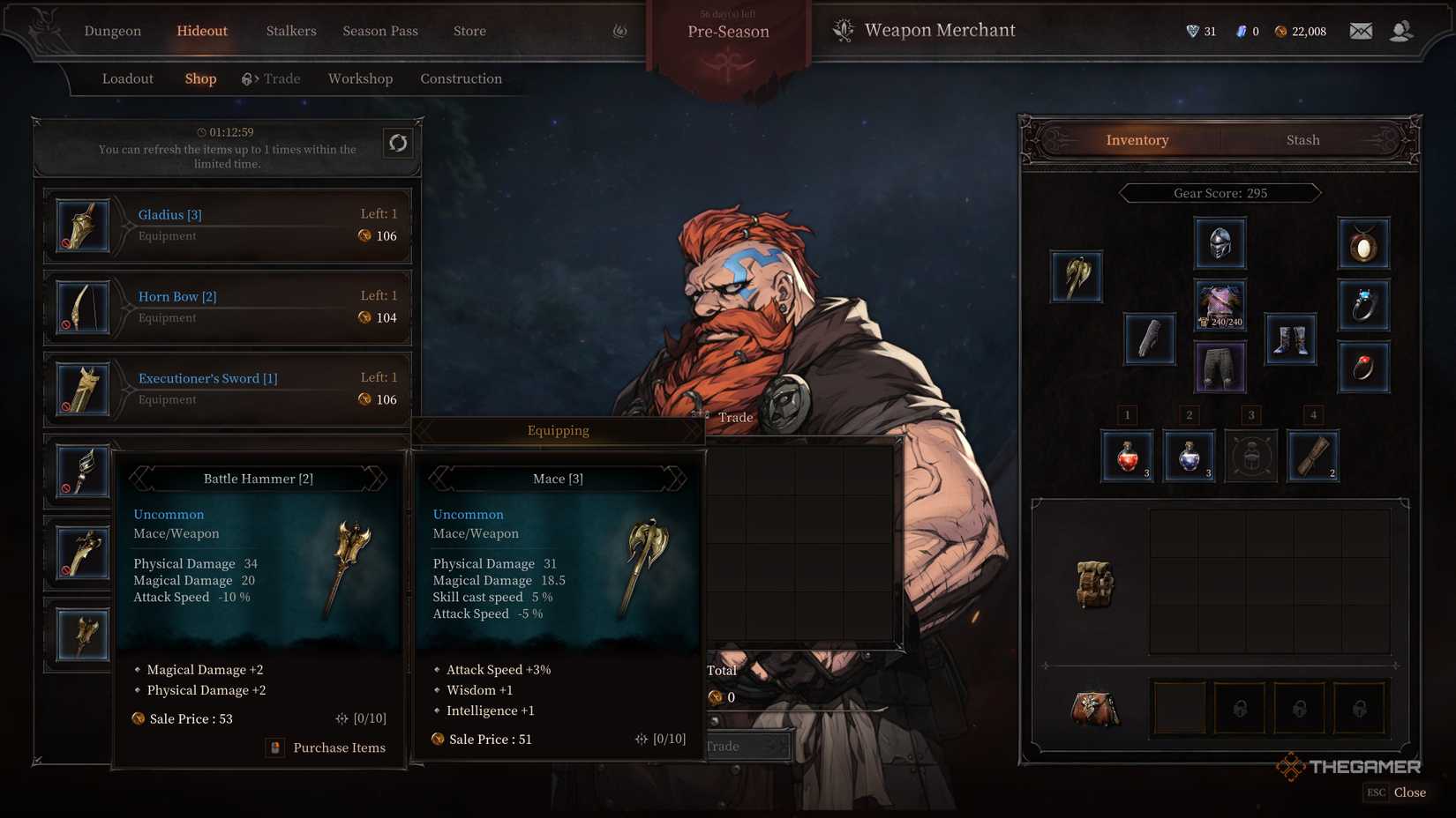 Mace and Battle Hammer weapon comparison for Clad.
