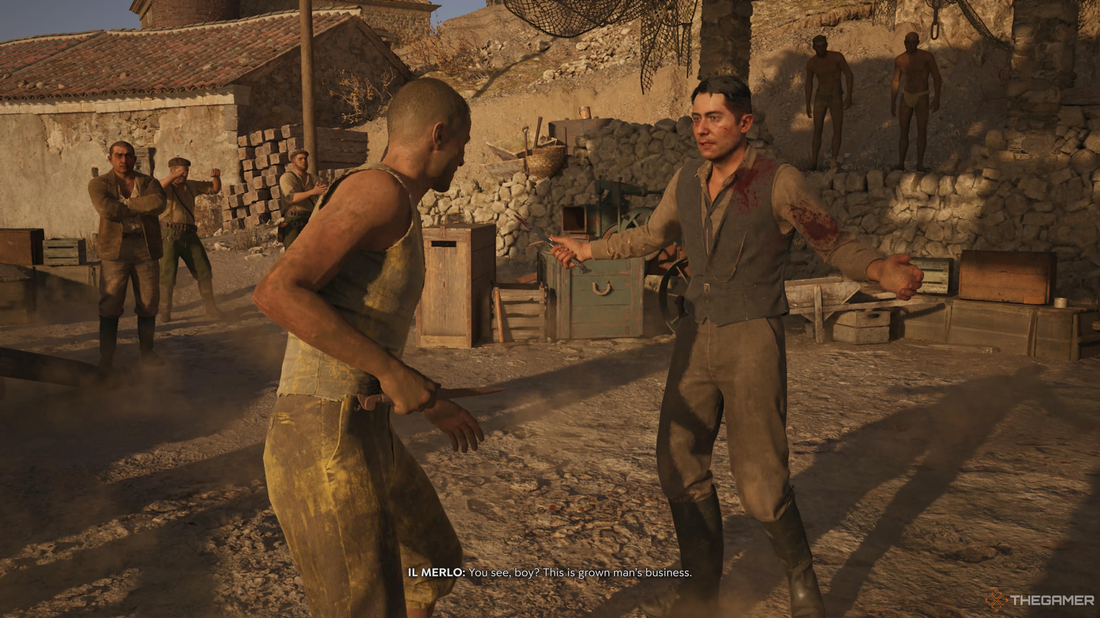 il merlo taunts enzo during their first fight in mafia: the old country.