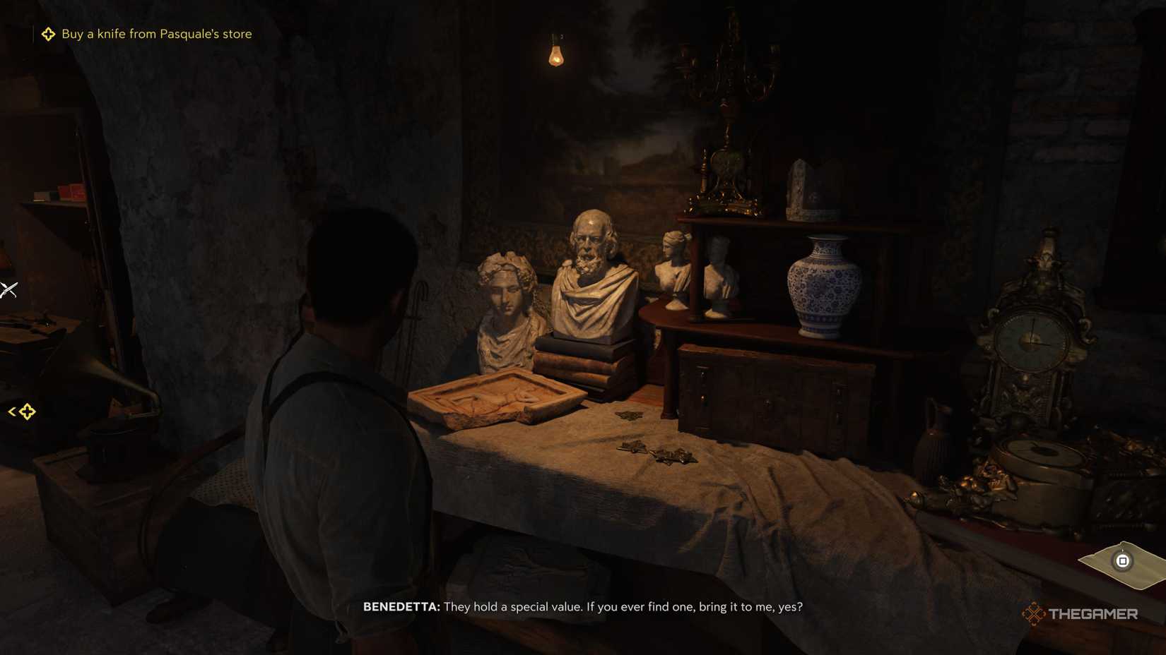 benedetta offers money for trinacria at her artifact table in mafia: the old country.