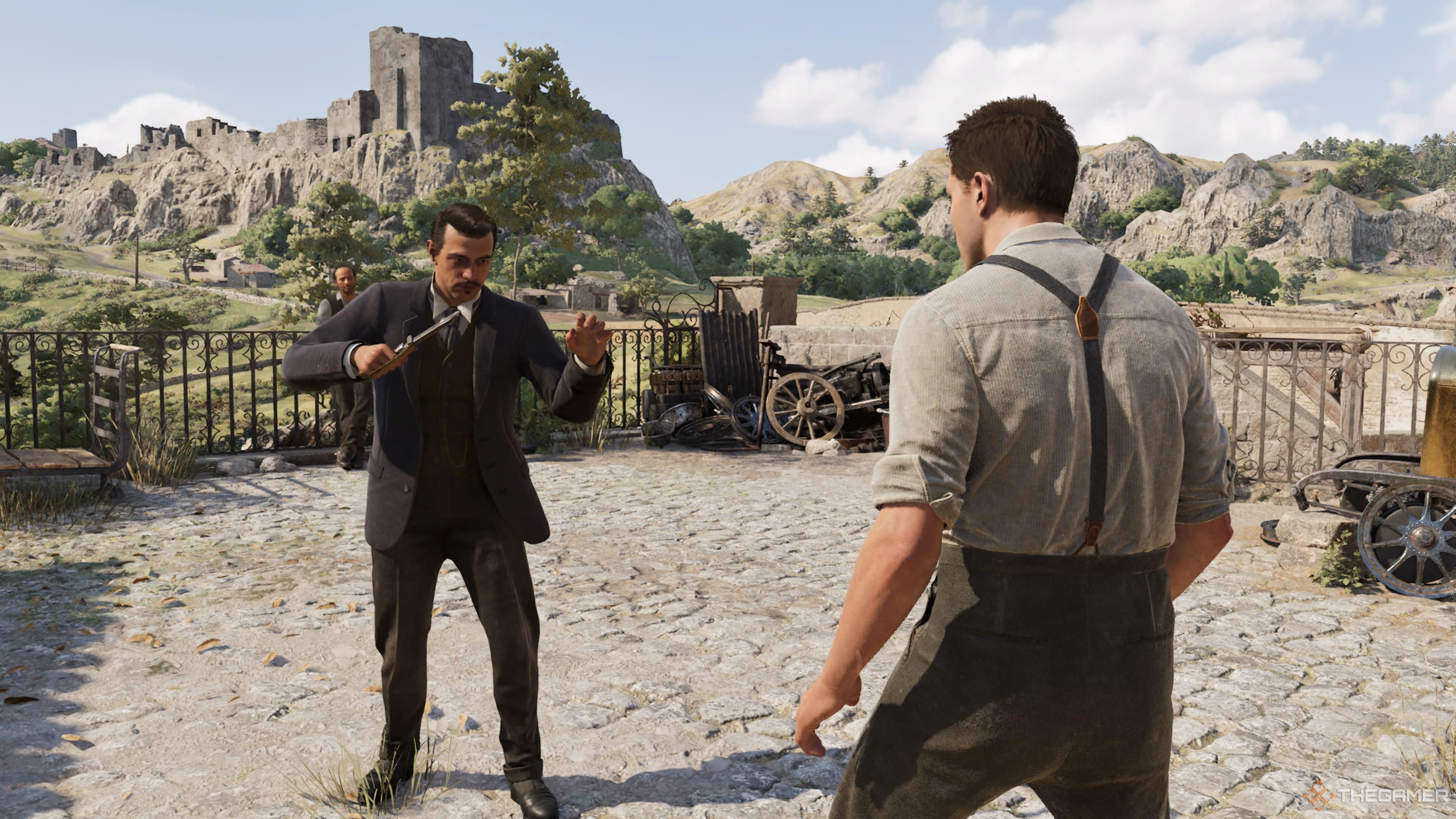 luca shows enzo moves for knife fighting in mafia: the old country.