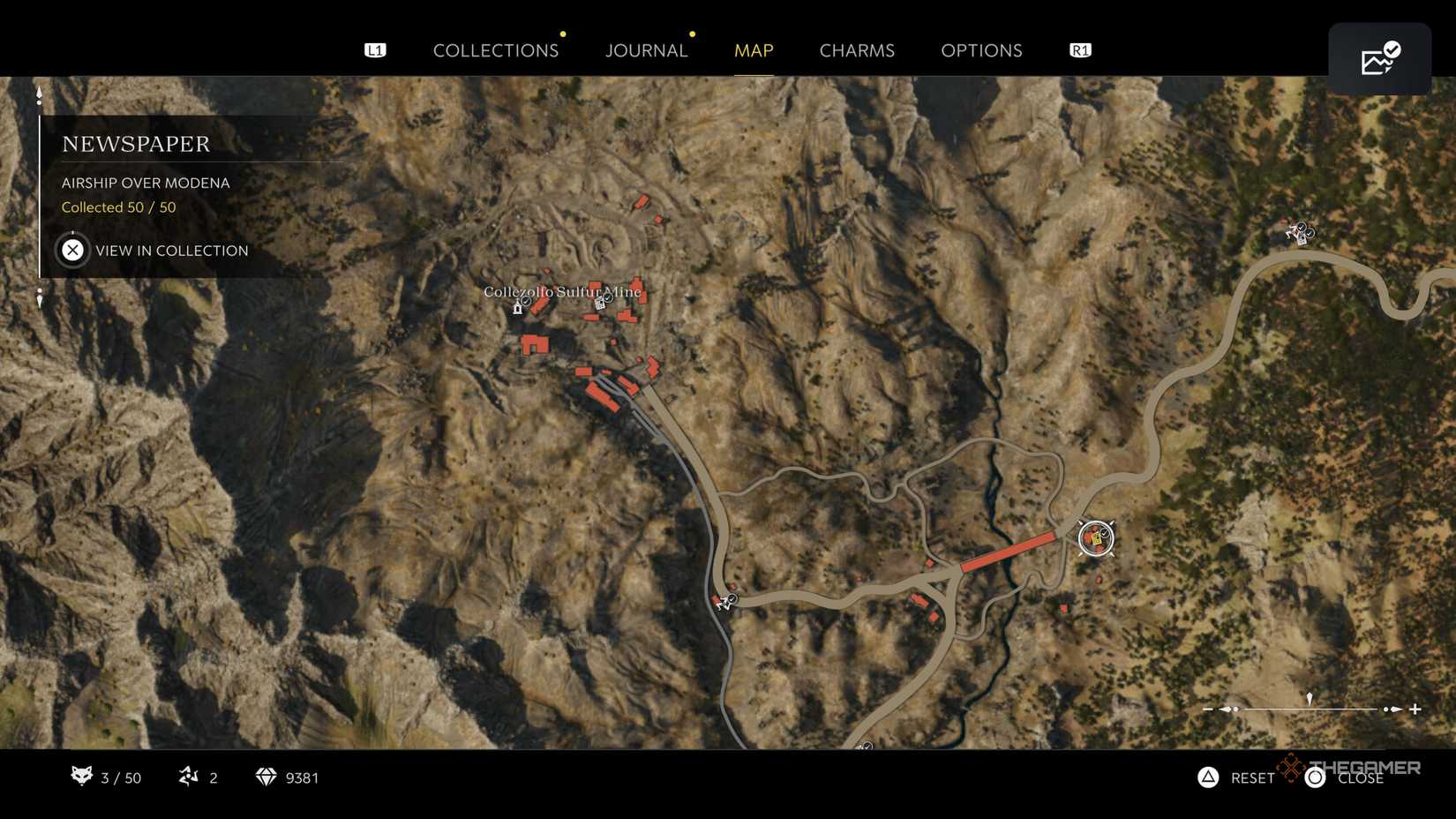 the airship over modena newspaper is highlighted on the map in mafia: the old country.