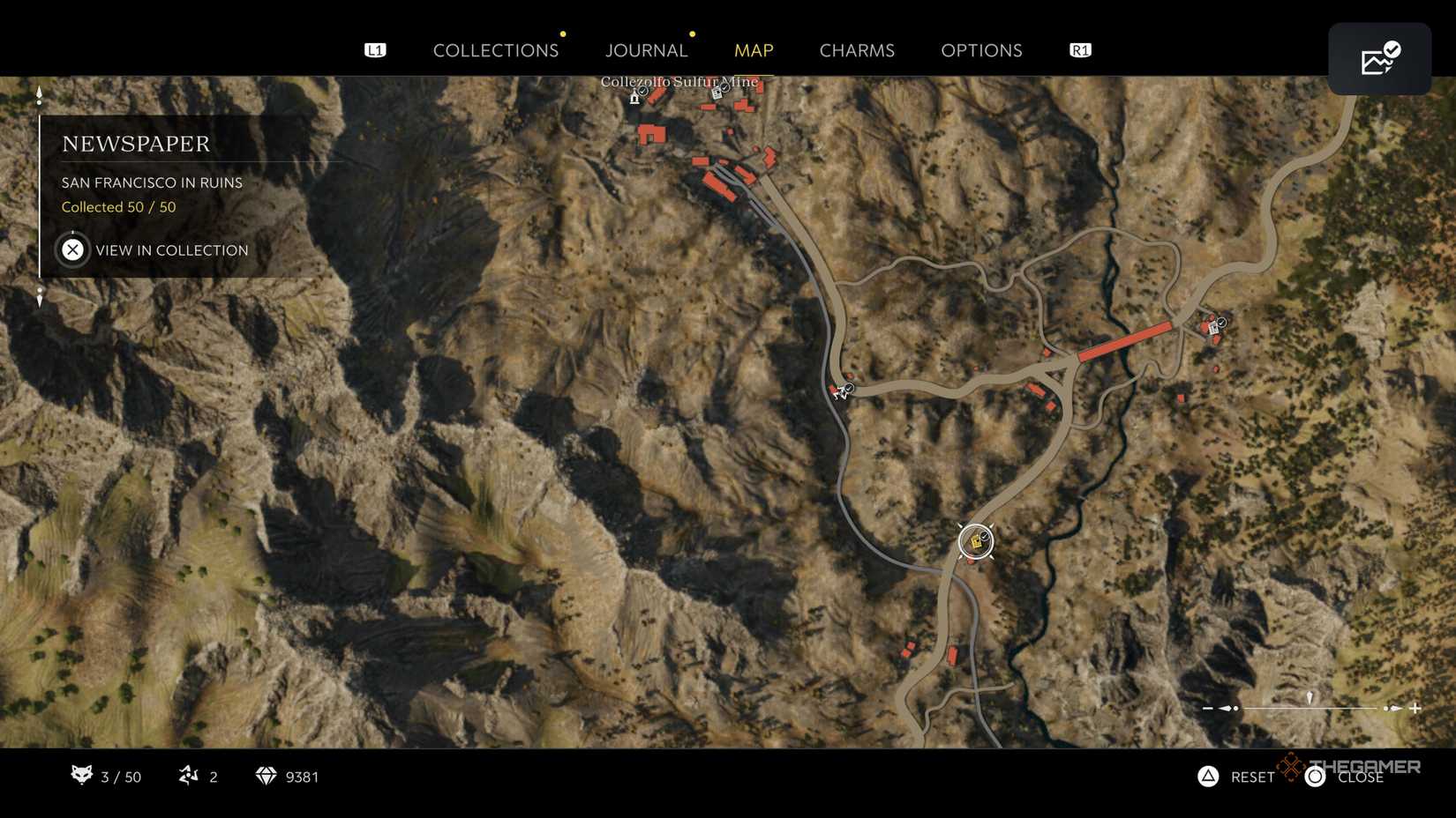 the san francisco in ruins newspaper is highlighted on the map in mafia: the old country.