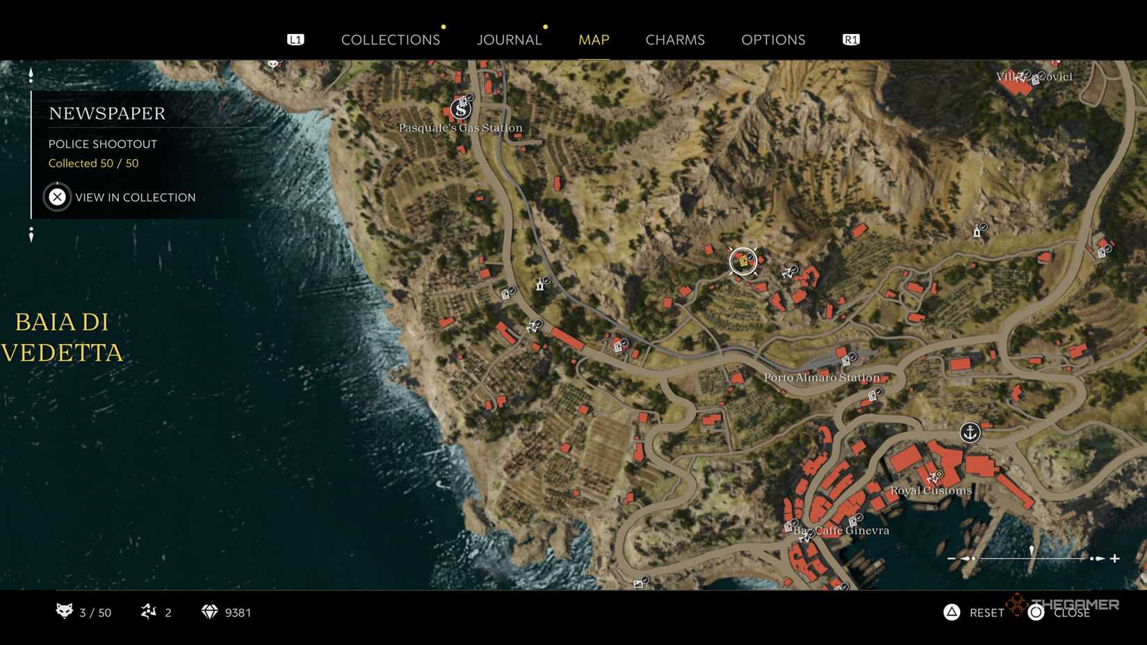 the police shootout newspaper is highlighted on the map in mafia: the old country.