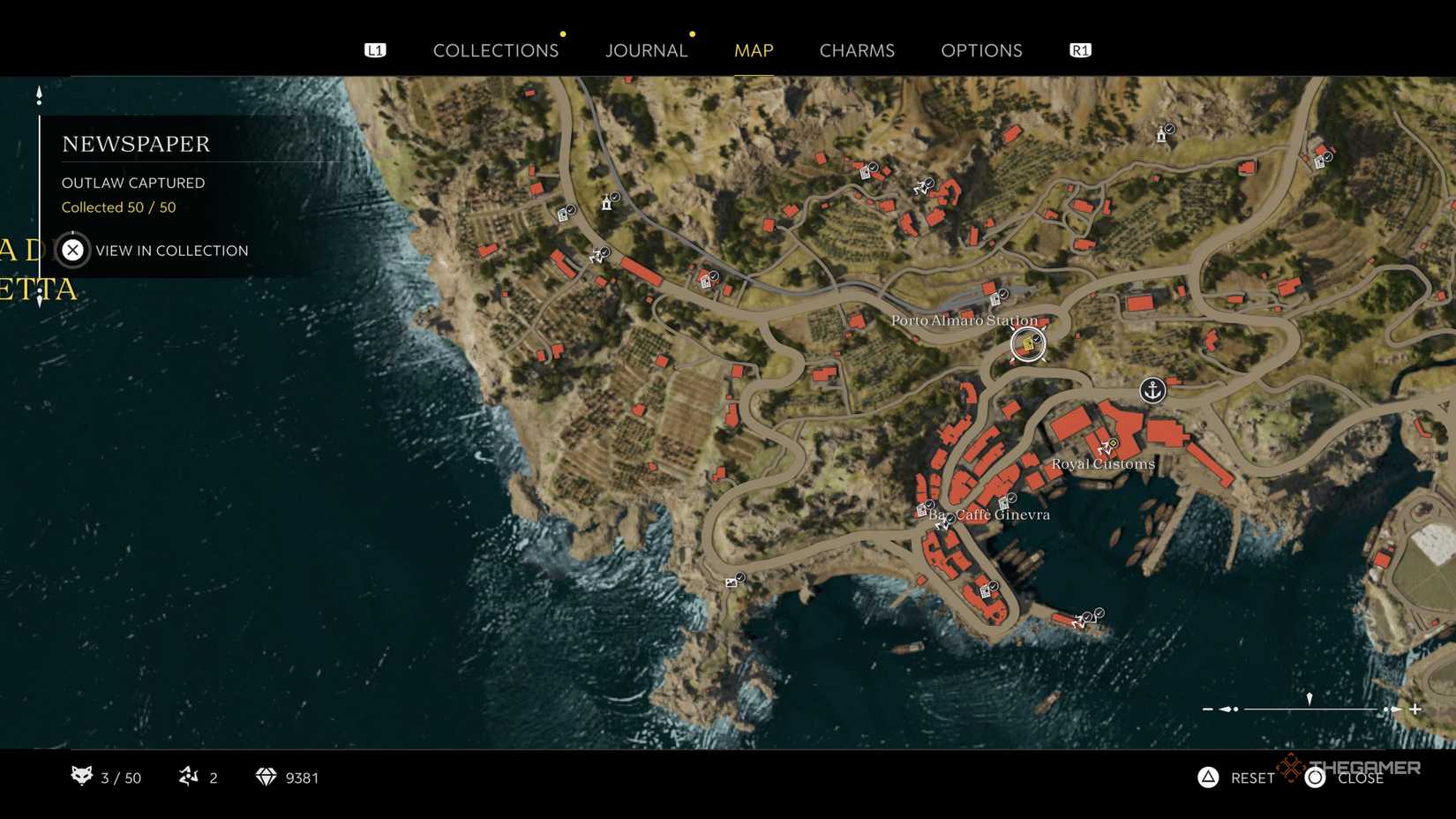 the outlaw captured newspaper is highlighted on the map in mafia: the old country.