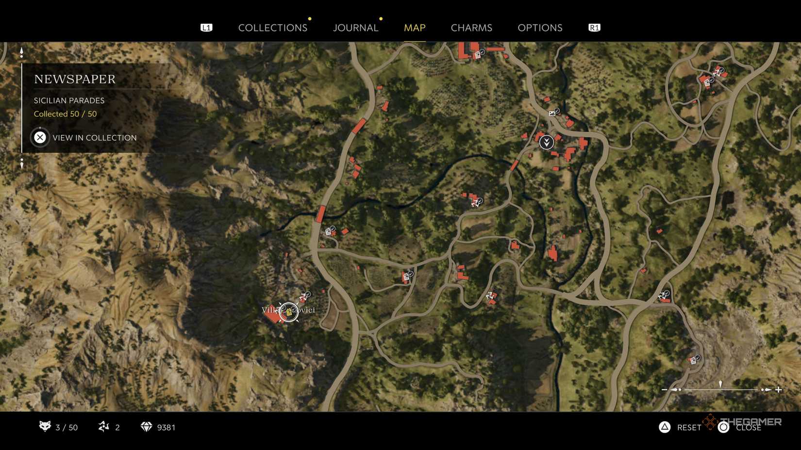 the sicilian parades newspaper is highlighted on the map in mafia: the old country.