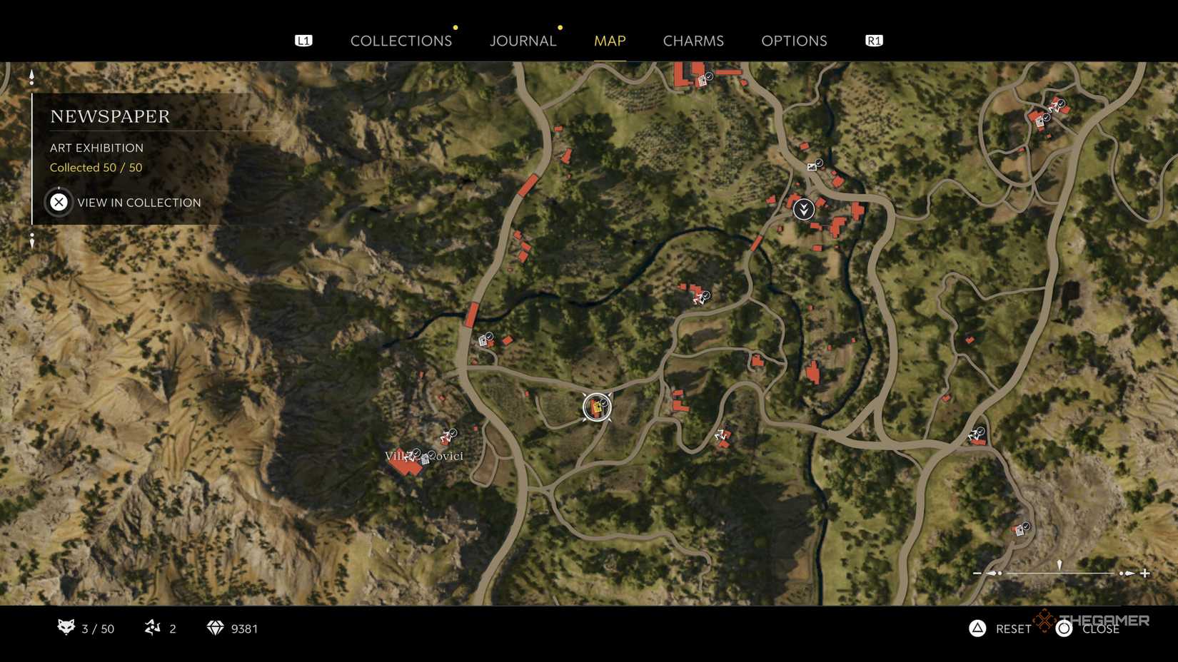 the art exhibition newspaper is highlighted on the map in mafia: the old country.