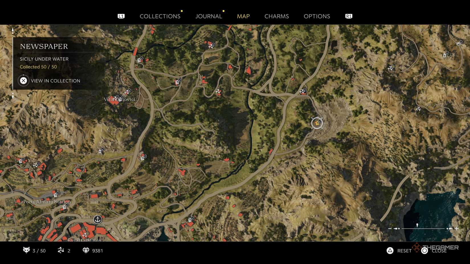 the sicily under water newspaper is highlighted on the map in mafia: the old country.