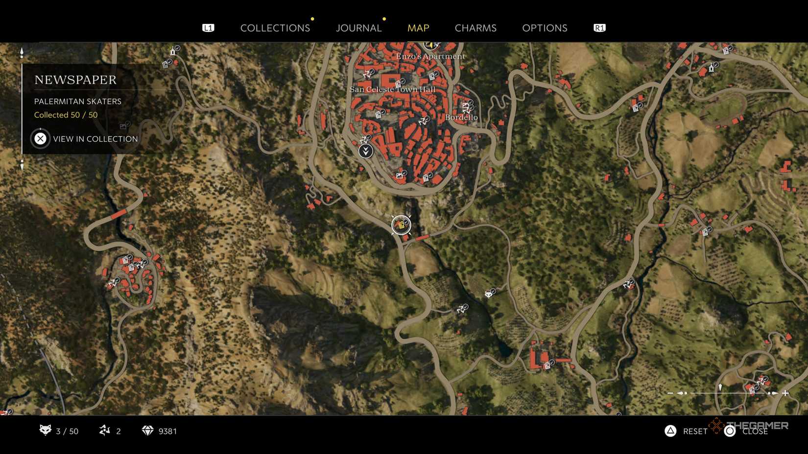 the palermitan skaters newspaper is highlighted on the map in mafia: the old country.