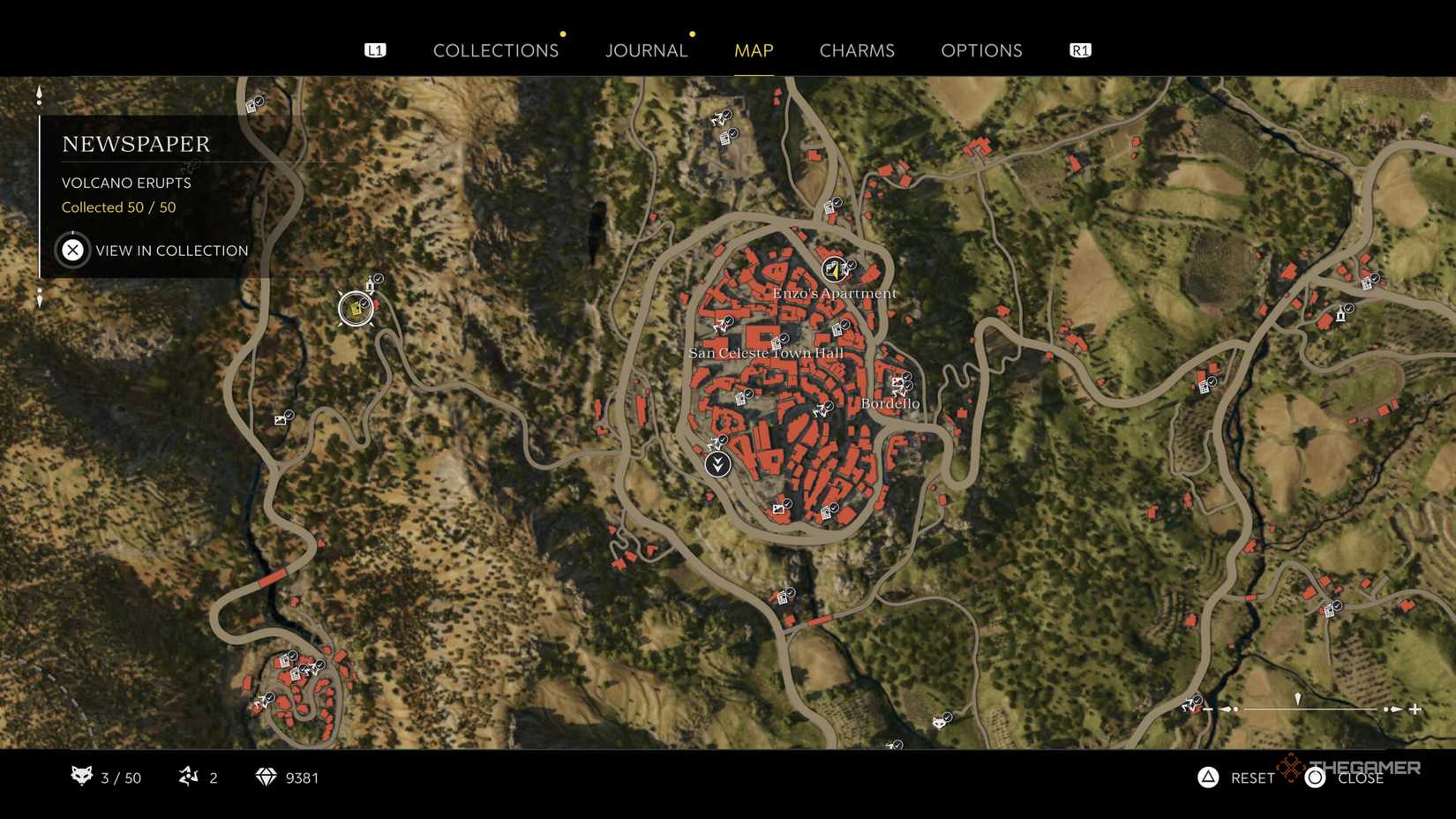 the volcano erupts newspaper is highlighted on the map in mafia: the old country.