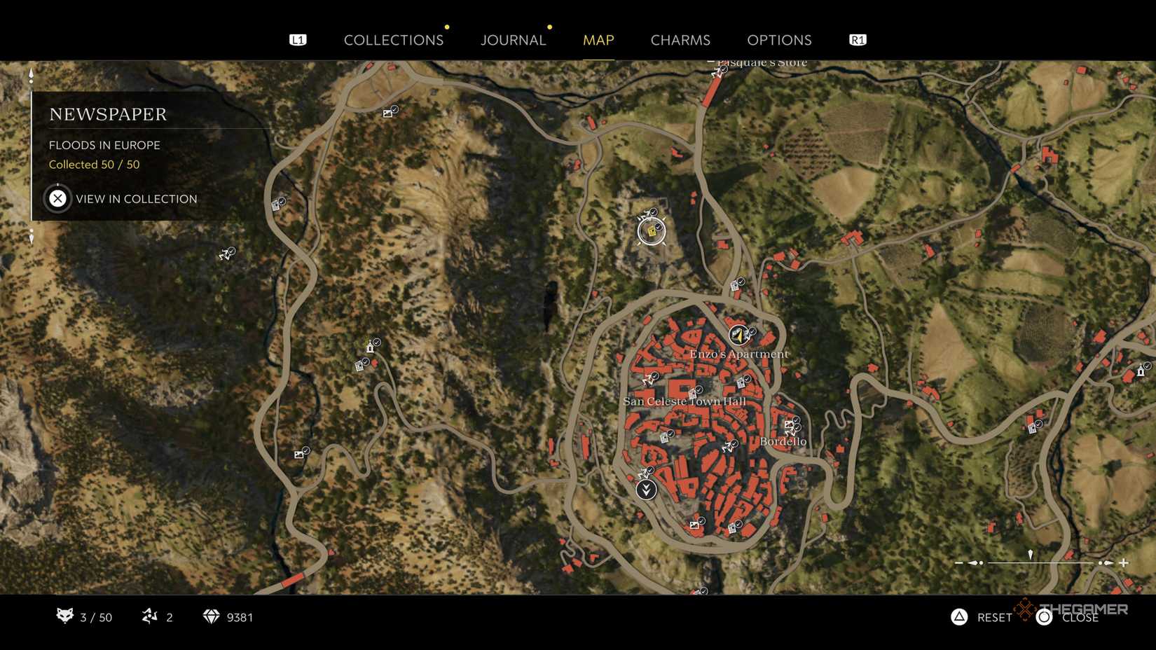 the floods in europe newspaper is highlighted on the map in mafia: the old country.