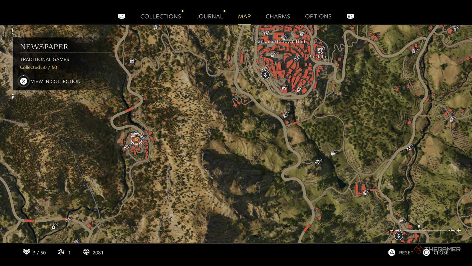 the traditional games newspaper is highlighted on the map in mafia: the old country.