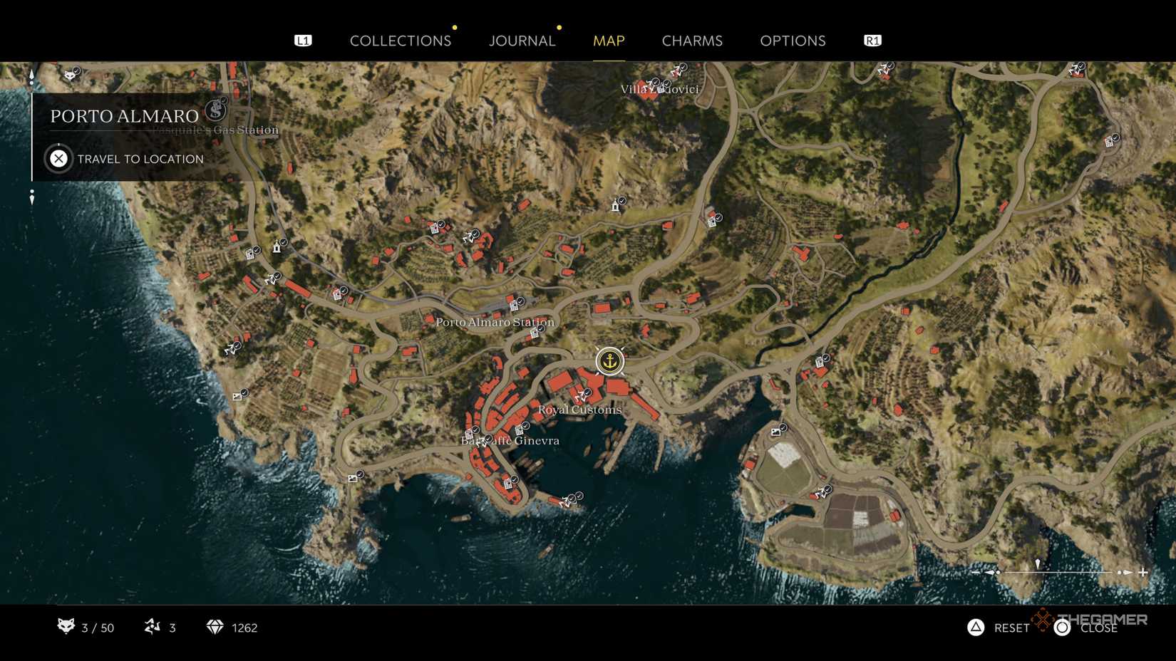 the in-game map in mafia: the old country is centered on Porto Almaro and the surrounding area.