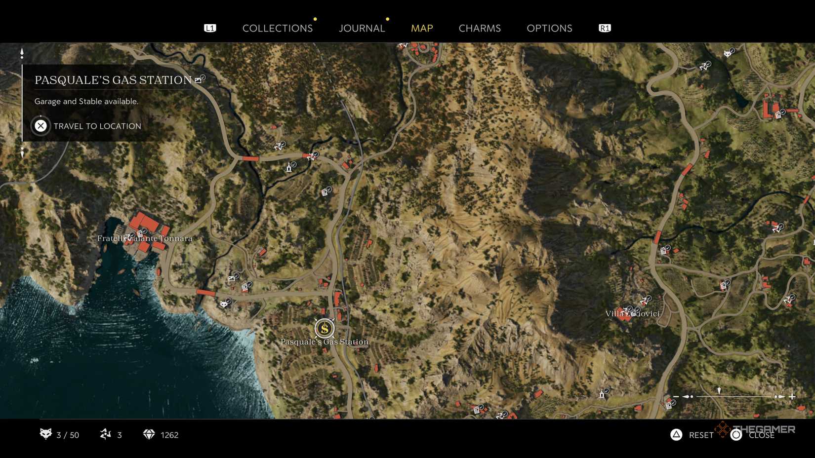 the in-game map in mafia: the old country is centered on the area around Pasquale's Gas Station.
