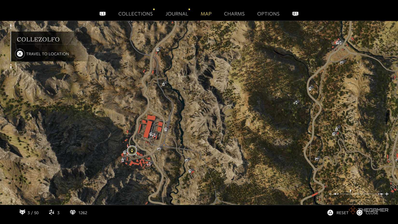 the in-game map in mafia: the old country is centered on collezolfo and the surrounding area.