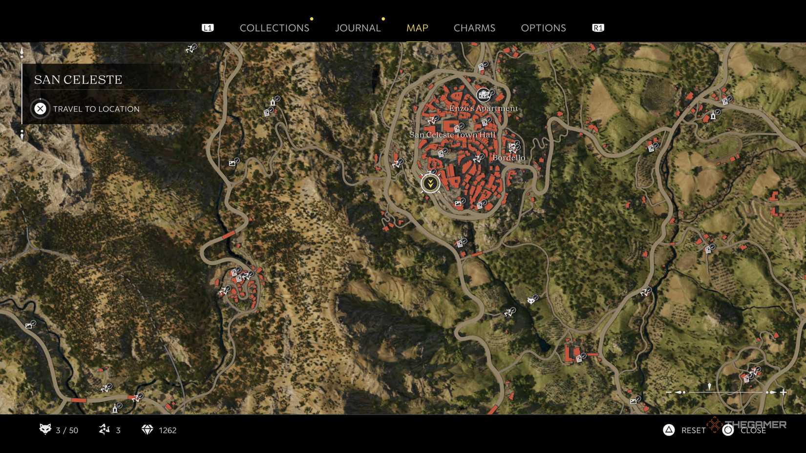 the in-game map in mafia: the old country is centered on San Celeste and the area around villa ludovici.