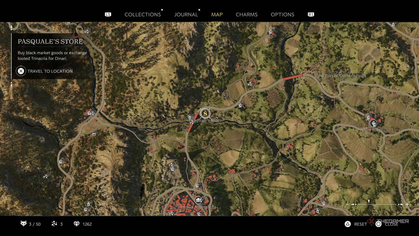 the in-game map in mafia: the old country is centered on pasquale's store.