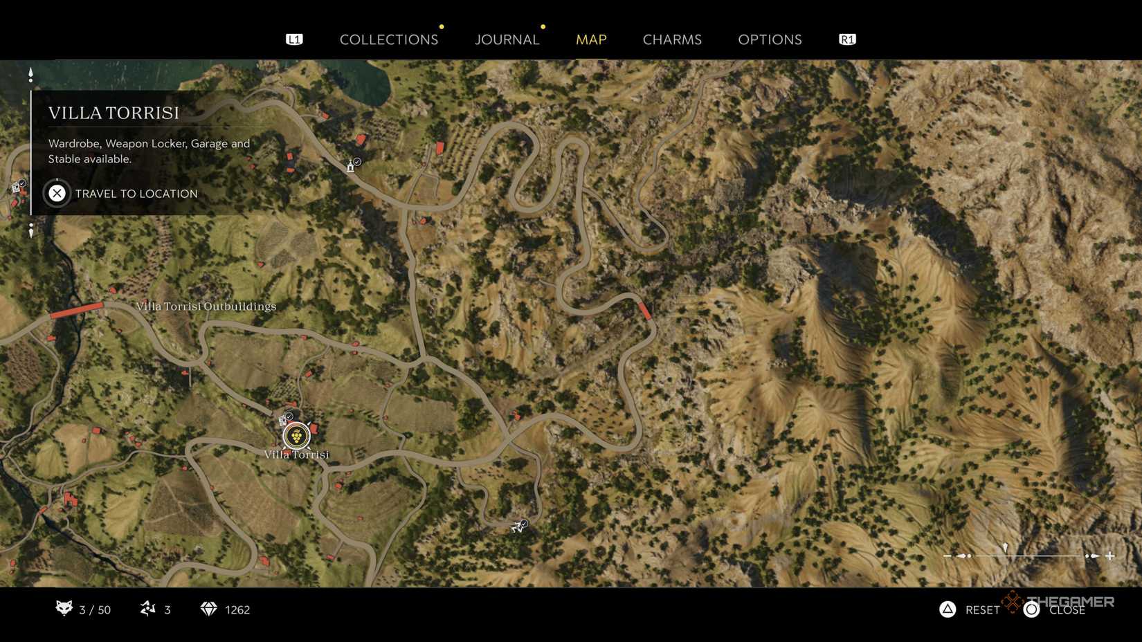 the in-game map in mafia: the old country is centered on the countryside east of villa torrisi.