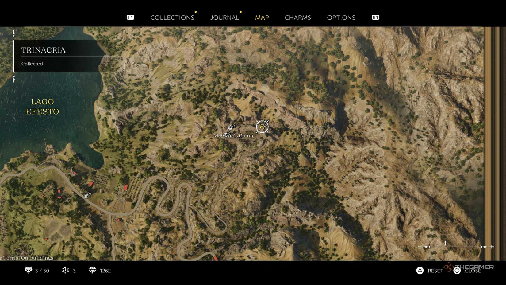 the in-game map in Mafia: The Old Country is centered on Messina's Camp in the northeast.