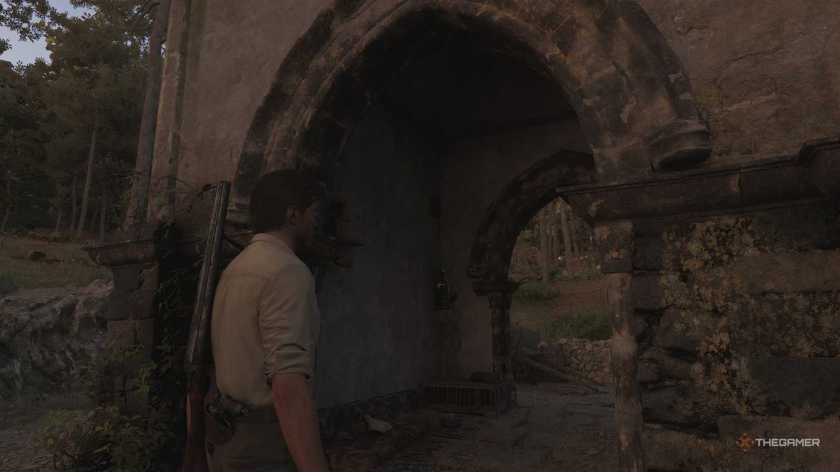 Mafia The Old Country Mystery Fox inside a stone building.