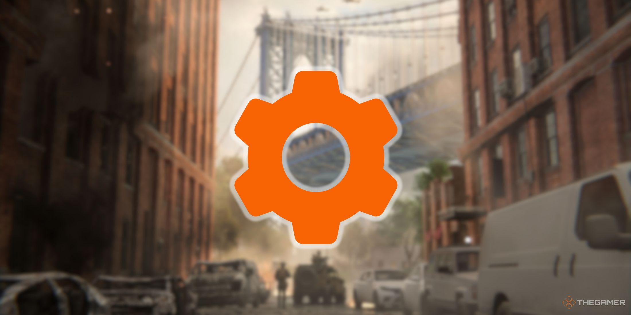 Settings gear in front of a blurred Battlefield 6 photo.