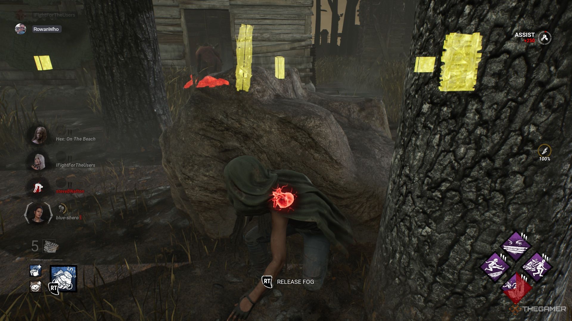 Michonne crouching near a rock in Dead By Daylight.