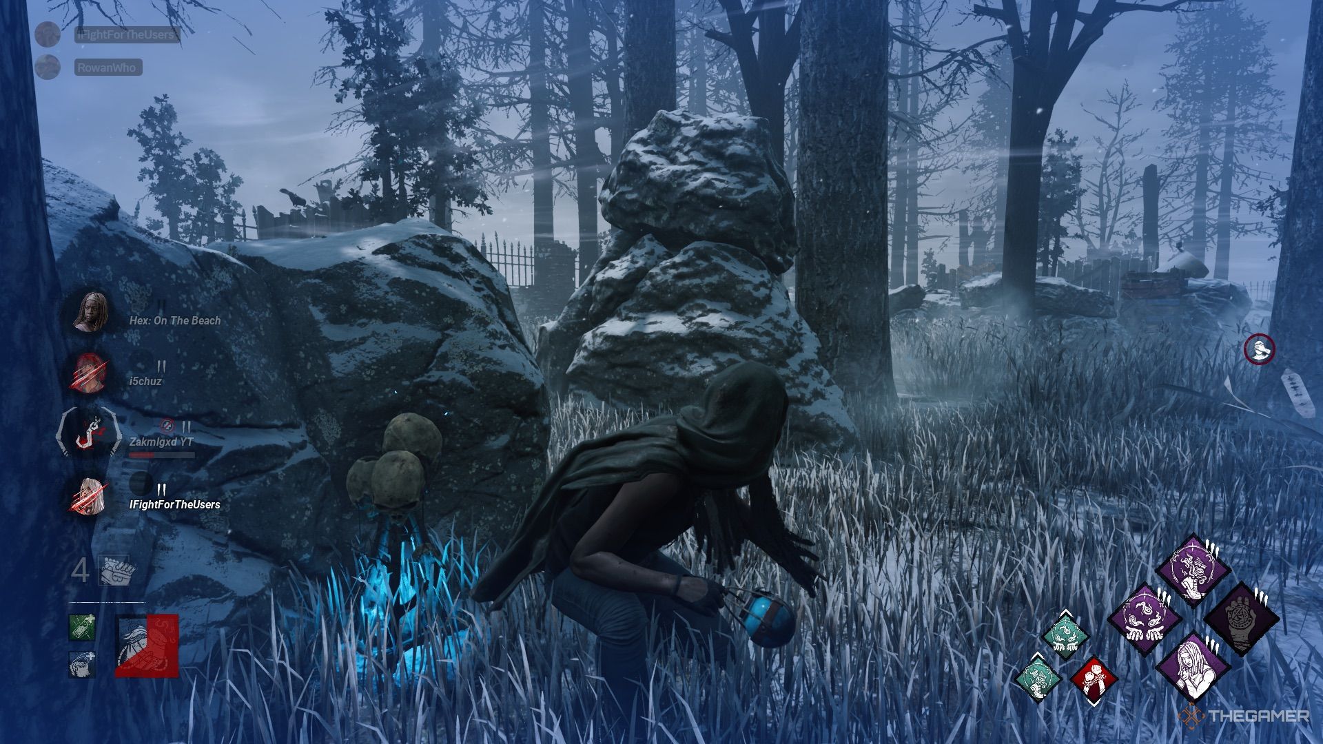 Michonne crouching in Dead By Daylight.