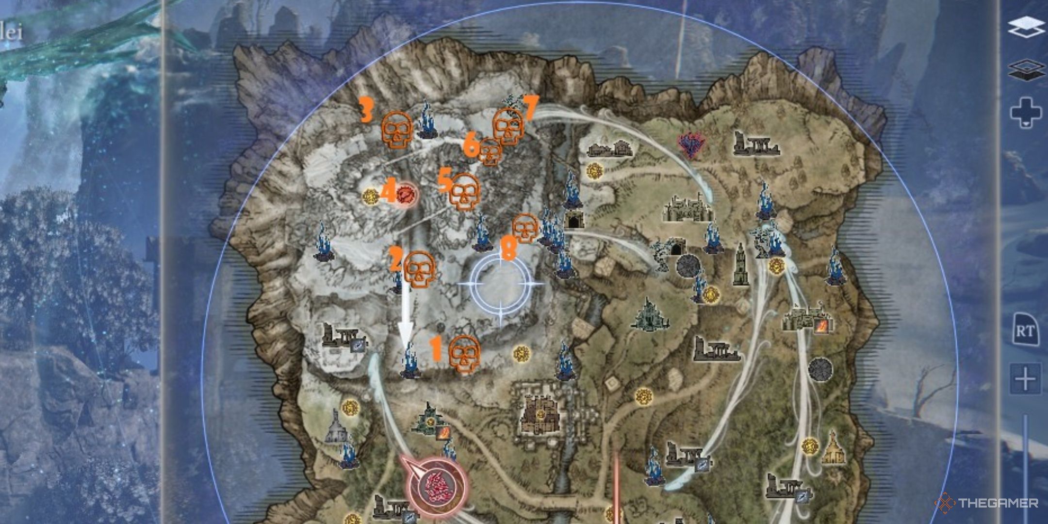 Map showcases all the bosses on the Mountaintop in order in Elden Ring Nightreign.