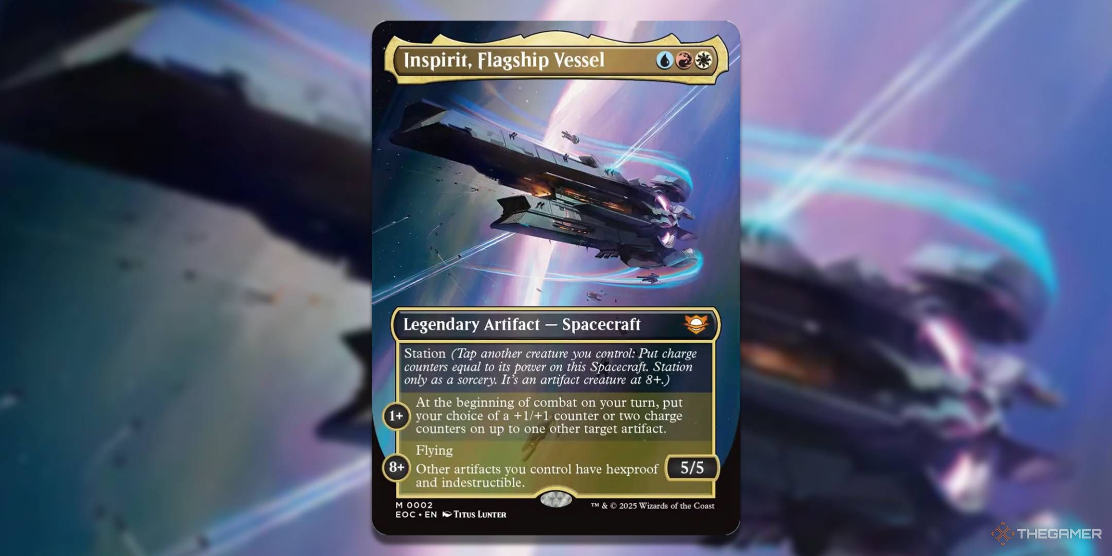 MTG Inspirit Flagship Vessel card with the art in the background.